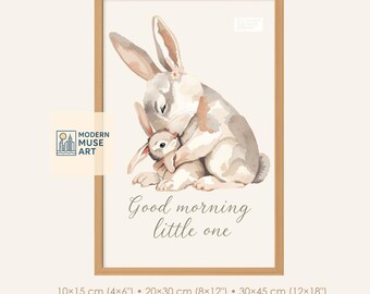 Bunny Nursery Print | Mother and Baby Rabbit Watercolor Wall Art (Digital Download)