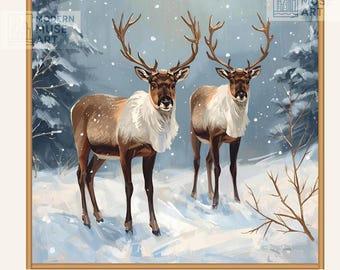 Winter Reindeer Print: Snowy Forest Wildlife Home Decor Wall Art (Digital Download)