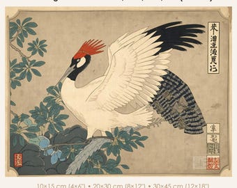 Japanischer Kranich Ukiyo-e Druck | Vintage Oriental Wand Dekor (Digitaler Download)