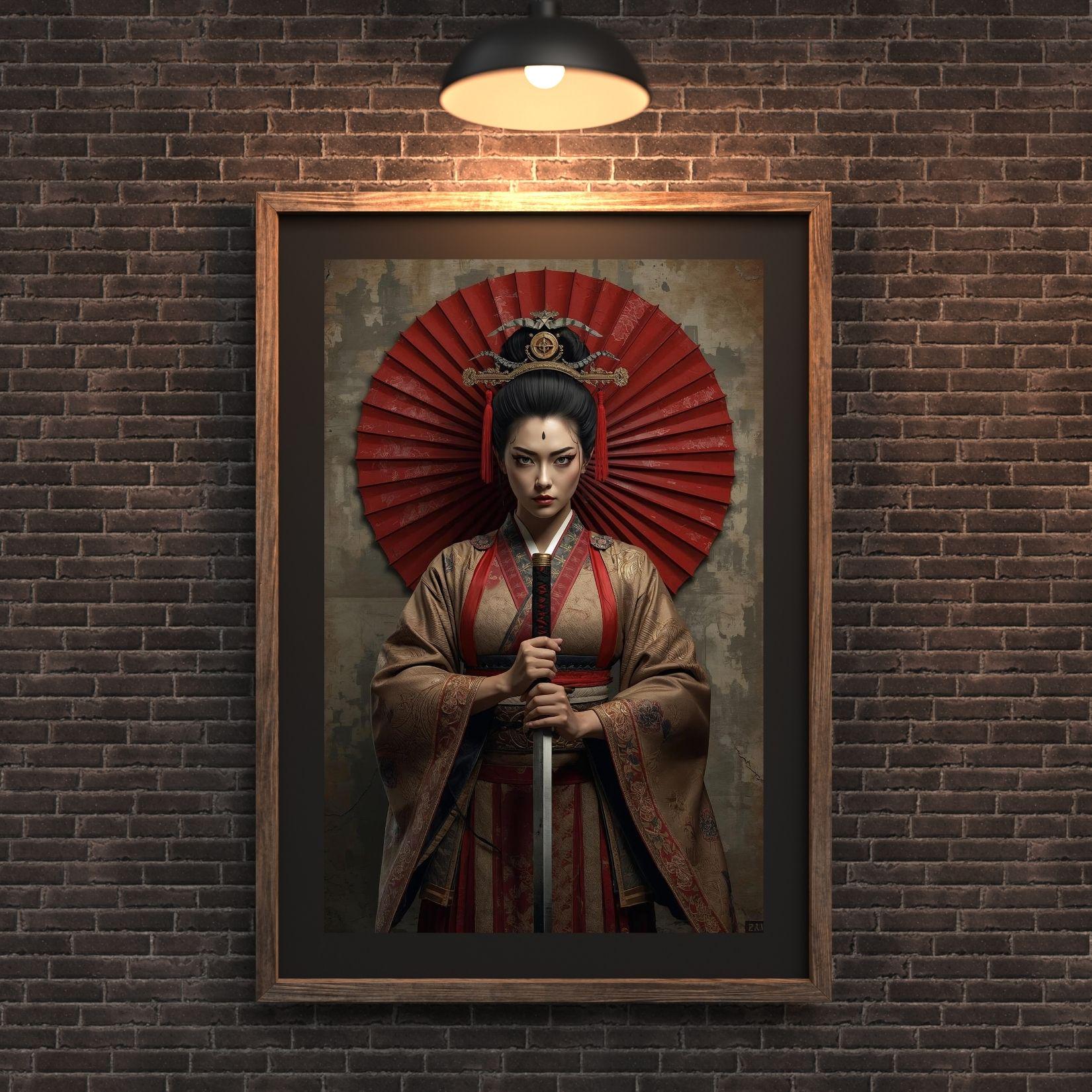 Samurai Empress Wall Art – Japanese Warrior Woman With Red Umbrella ...