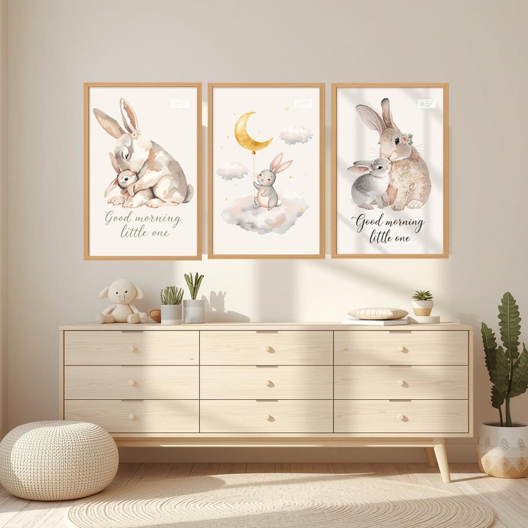 Bunny Nursery Wall Art Set of 3 Items | Baby Rabbit Prints | Good ...