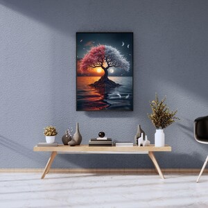 Sun and Moon Tree of Life Wall Art – Yin Yang Balance Nature Artwork ...