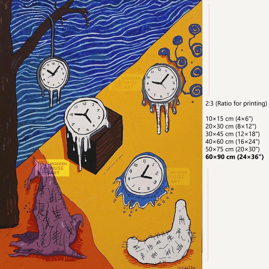 Surreal Melting Clock Art Poster – Colorful Abstract Time-themed Wall ...