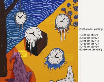 Surreal Melting Clock Art Poster – Colorful Abstract Time-Themed Wall Decor, Modern Print (Digital Download)