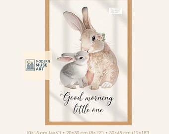 Bunny Nursery Print | Watercolor Rabbit, Mother and Baby Wall Art (Digital Download)