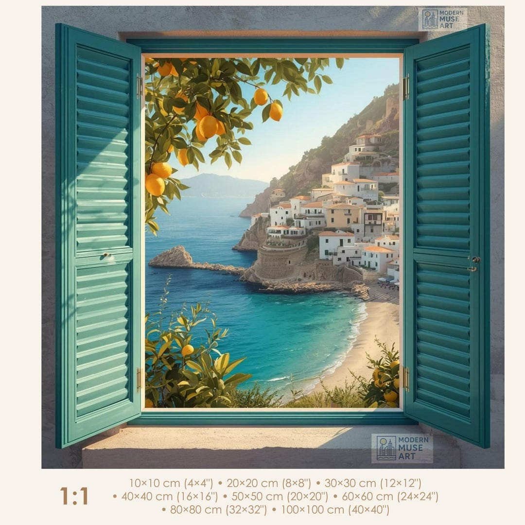 Amalfi Coast Window View Wall Art – Mediterranean Sea Print With Lemons ...