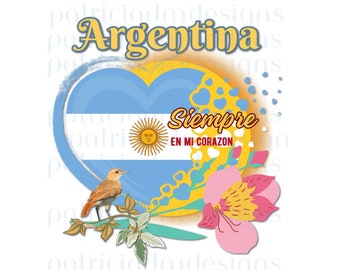 Argentina-PNG image  (2400x3200 px) Siempre en mi Corazon- Bandera de Argentina-in 300 dpi -PNG Sublimation design- Digital Download