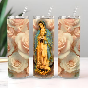 Wrap Sublimation Design, Vierge de Guadalupe Roses, gobelet skinny 20 oz, gobelet PNG en téléchargement numérique instantané, PNG, Virgencita