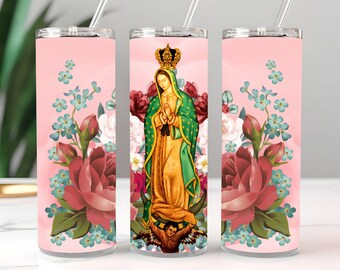 Wrap Sublimation Design Png , Virgin of Guadalupe Floral , 20oz Skinny Tumbler , Tumbler PNG Instant Digital Download, Tumbler Wrap PNG