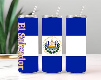 Wrap Sublimation Design , El Salvador Flag , 20oz Skinny Tumbler , Tumbler PNG Instant Digital Download, Tumbler Wrap PNG