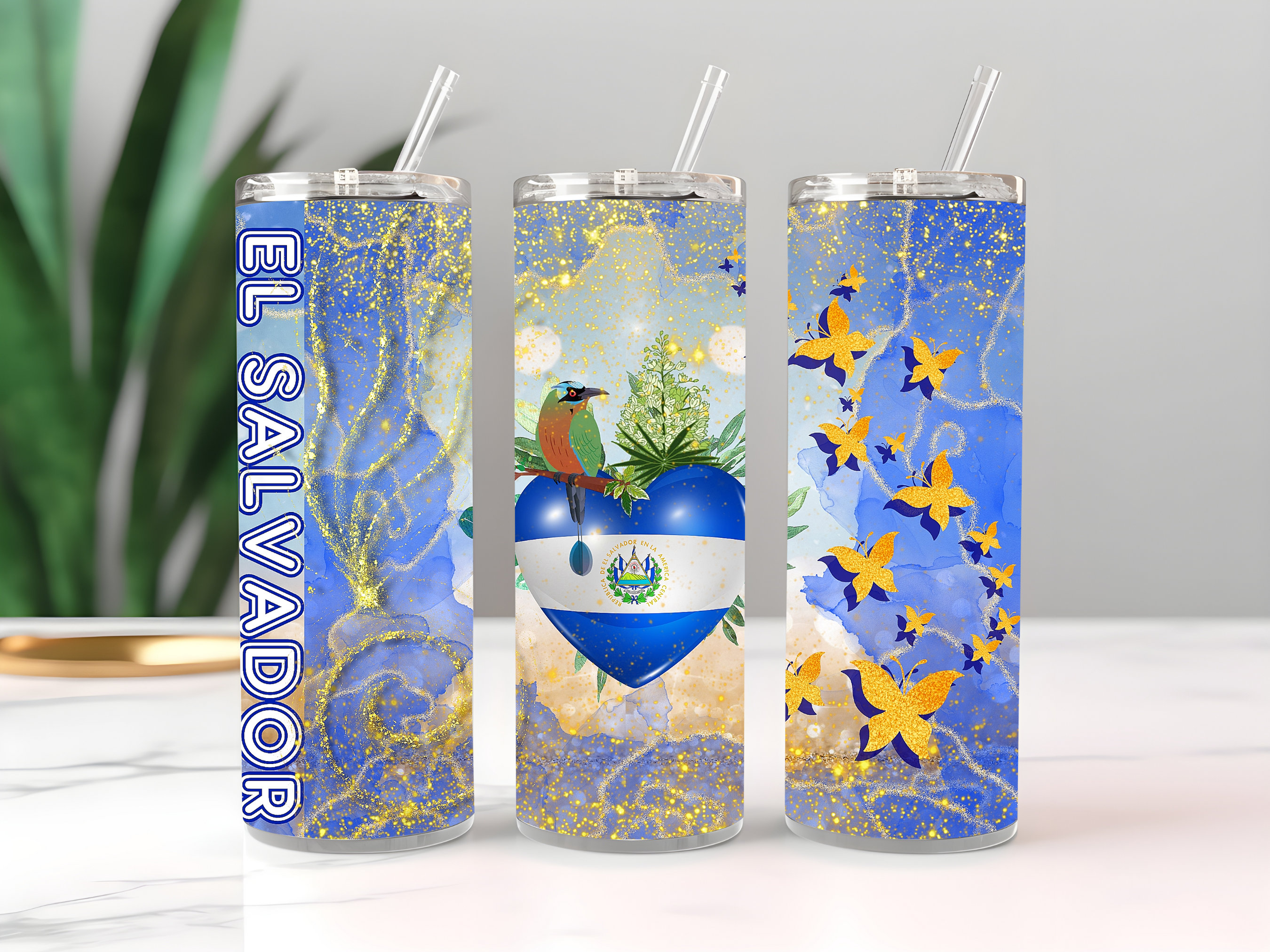 Wrap Sublimation Design , El Salvador Heart , 20oz Skinny Tumbler , Tumbler PNG Instant Digital Download, Tumbler Wrap PNG
