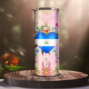 Wrap Sublimation Design , Nicaragua Patriotic Heart , 20oz Skinny Tumbler , Tumbler PNG Instant Digital Download, Tumbler Wrap PNG