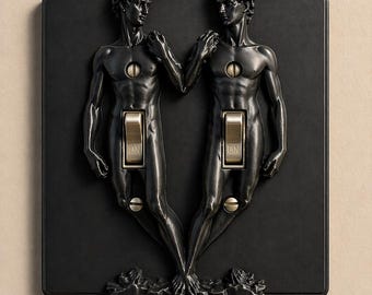 黒の古典彫刻ライトスイッチカバー｜ゴシックダビデトグルプレート｜ユニークなホームデコレーション｜印象的なウォールアート｜ハンドメイドスイッチプレート