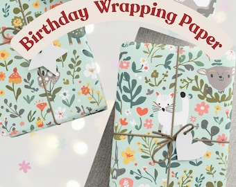 Cute Animal Wrapping Paper, Birthday Wrapping Paper, Cute Animal Baby Gift Wrap, Forest Theme Gift Wrap, Baby Shower Wrapping Paper
