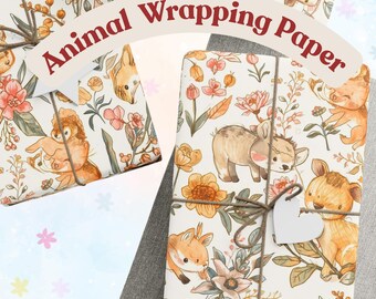 Cute Animal Wrapping Paper, Birthday Wrapping Paper, Cute Animal Spring Gift Wrap, Animal Theme Gift Wrap, Baby Shower Wrapping Paper