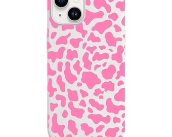 Funda para teléfono con estampado de vaca rosa y diseño de animales pastel. Funda de lanzamiento para iPhone con diseño femenino.