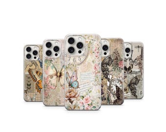 Vintage Butterfly Floral Collage Phone Case, Cottagecore Cover
