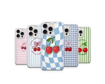 Cherry Phone Case Striped Cherry Design Phone Case For iPhone 17 16 15 14 13 12 11 Samsung S26 S25 S24 A57 A56 A55 A54 A37 A36