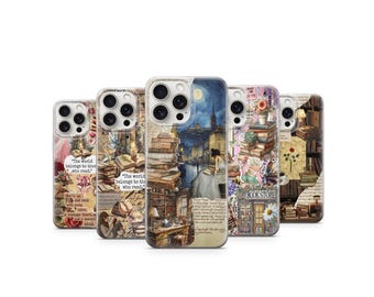 Funda para teléfono estilo cottagecore con estilo de biblioteca vintage, diseño floral acogedor de la academia