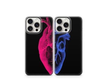 Matching Couple Phone Cases: Anatomy Heart Set, Pink & Blue