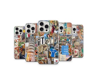 Funda para teléfono con collage de Italia, funda estética Capri para iPhone, funda de viaje de verano italiana, funda vintage italiana, regalo para amantes de los viajes para iPhone y Samsung