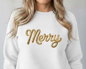 Boho Christmas PNG 3D Puff Text, Gold Script Holiday Lettering, Festive Word Art, Merry Christmas Typography PNG, Holiday Sublimation
