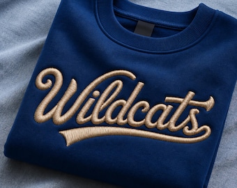 Wildcats PNG Wildcats Script, Faux Chenille School Spirit Mascot, Preppy Sweater Style Sublimation Printable PNG