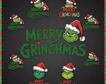 Grinch Ornament, Grinch Face PNG, Funny Christmas Clipart, Santa Hat Holiday PNG, Winter Sublimation Design