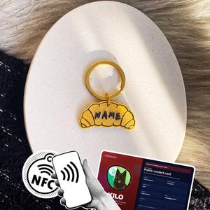 Gepersonaliseerde huisdier-ID-tag, NFC-slimme hondenpenning, aangepast huisdiertag, Scan-to-View huisdierinfo, hond-/kataccessoire, cadeau hondenliefhebber ⋆ Croissant ⋆