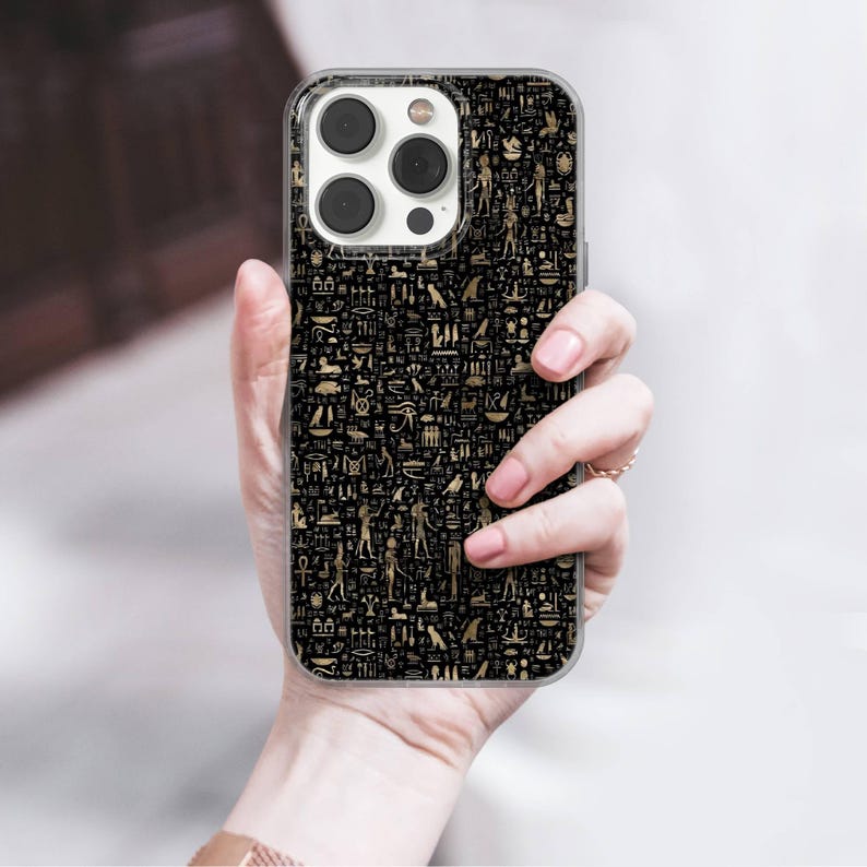 Egyptian Hieroglyphs Phone Case, Ancient History Art, TPU Gel Cover fit for iPhone 18, 18 Pro, 18 Pro Max, 17Pro, 16,Samsung S26, S25,Pixel 4