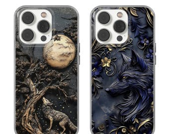 Mystical Wolf Moon Phone Case Stained Glass Wolf cover for iPhone 16e, 17 Pro Max, 17 Air, Samsung S25 Edge, A16, Pixel 10, 9A