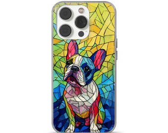 Französische Bulldogge Glasmalerei iPhone Hülle, Haustier Porträt