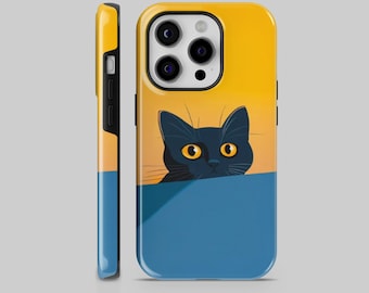 Black Cat Tough or TPU Phone Case - Aesthetic Japan Kitty Art Cover for iPhone, Samsung and Google Pixel