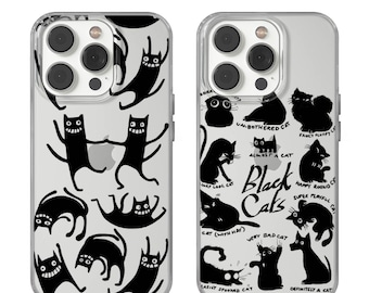 Coque de portable à motif chat, coque de portable chat noir curieux, coque transparente transparente avec chat noir rigolo pour iPhone 16e, 17 Pro Max, 17 Air, Samsung S25