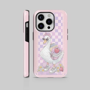 Cute Back to School Duck Phone Case – Plaid Duck Backpack Sunglasses Art Cover – Kawaii Goose Tough or TPU Phone Cover