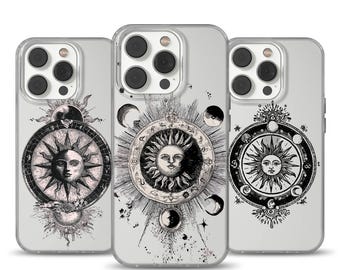 Funda para teléfono Clear Moon Celestial - Funda estética de astrología compatible con iPhone, Samsung y Google Pixel, funda trasera para teléfono