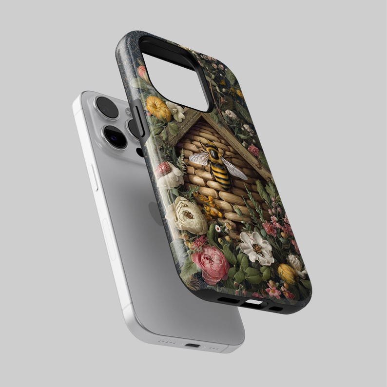 Morris Inspired Bee Floral Phone Case, Vintage Botanical Garden Art, Tough or TPU Protection image 9