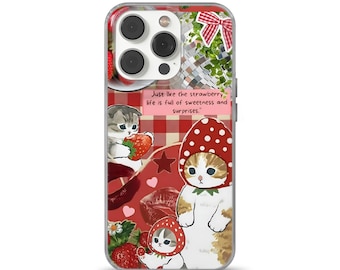 Strawberry Cat iPhone Case, Funny Kawaii Pet Design