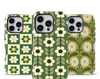 Retro Daisy Tough Phone Case for Google Pixel 9 8a 6 4a, Pixel 7 Pro, Pixel 8 Pro, Pixel 6a, Pixel 5, OnePlus 8, Floral Boho Style