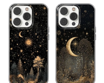 Funda para teléfono con diseño de luna y estrellas celestiales para iPhone 16e, 17 Pro Max, 17 Air, Samsung S25 Edge, A16, Pixel 10, 9A