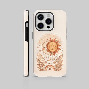 Boho Sun Moon Phone Case, Mystical Celestial Flowers TPU OR Tough Case