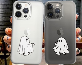 Cute Ghost Phone Case Couple Matching cover fit for iPhone 18, 18 Pro, 18 Pro Max, 17Pro, 16,Samsung S26, S25, S24, S23, Pixel 10, 9