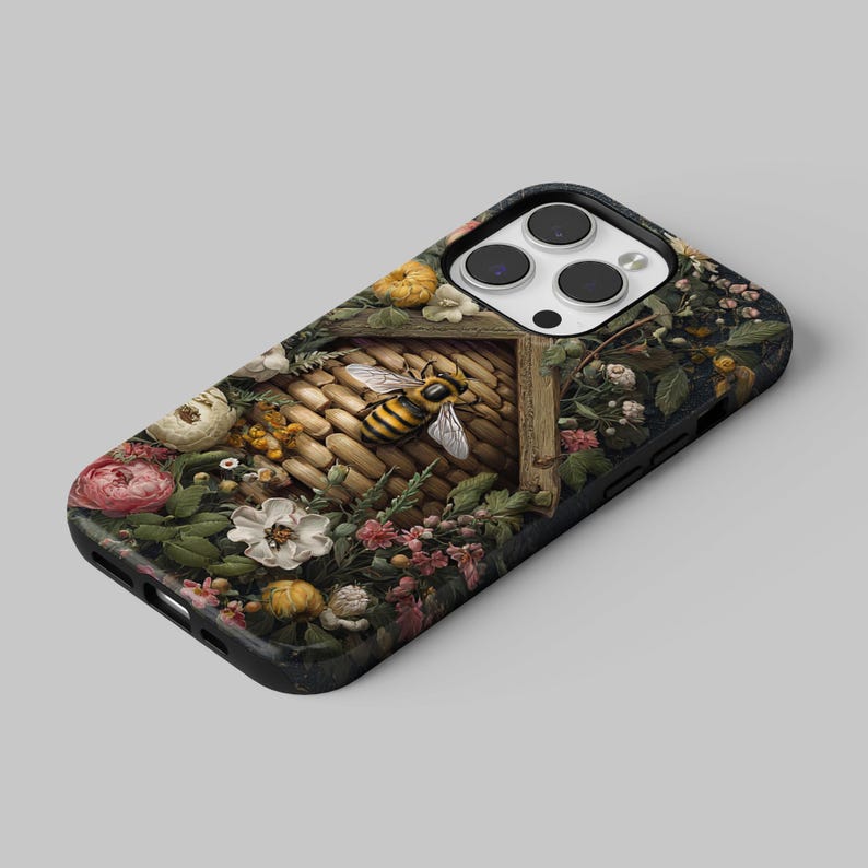 Morris Inspired Bee Floral Phone Case, Vintage Botanical Garden Art, Tough or TPU Protection image 7