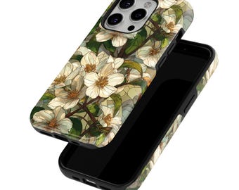 Jasmine glas-in-lood bloemen telefoonhoes, glas-in-lood bloem telefoonhoes, telefoonhoes voor iPhone 17 16 15 14 13 12 11 x Samsung