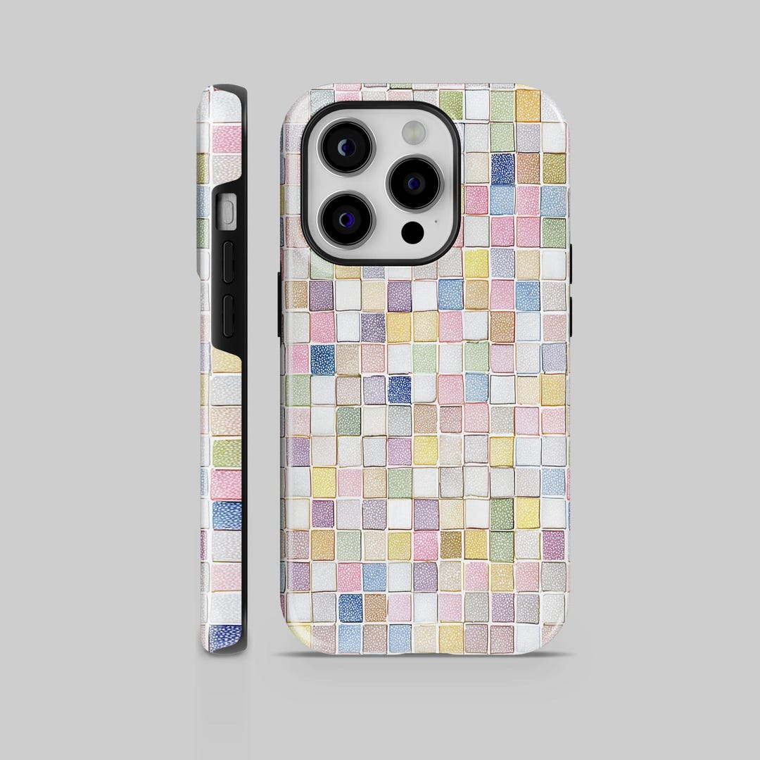 Tile Phone Case Pastel Mosaic Tile Case Watercolor Tiles Boho Pattern Gift Tough or TPU ...
