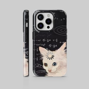 Eigenzinnig iPhone-hoesje Cat and Math, wetenschappelijk geïnspireerd kattenontwerp, stoer telefoonhoesje of TPU-hoesje