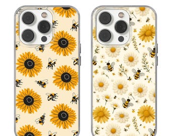 Custodia per telefono Bumblebee con design floreale api per iPhone 16 Pro Max Samsung S25 Edge Pixel 10 A9 Primavera Primavera Api Regalo per gli amanti delle api