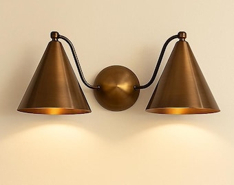 Brass Double Wall Sconce, Mid Century Modern Handmade Light Fixture