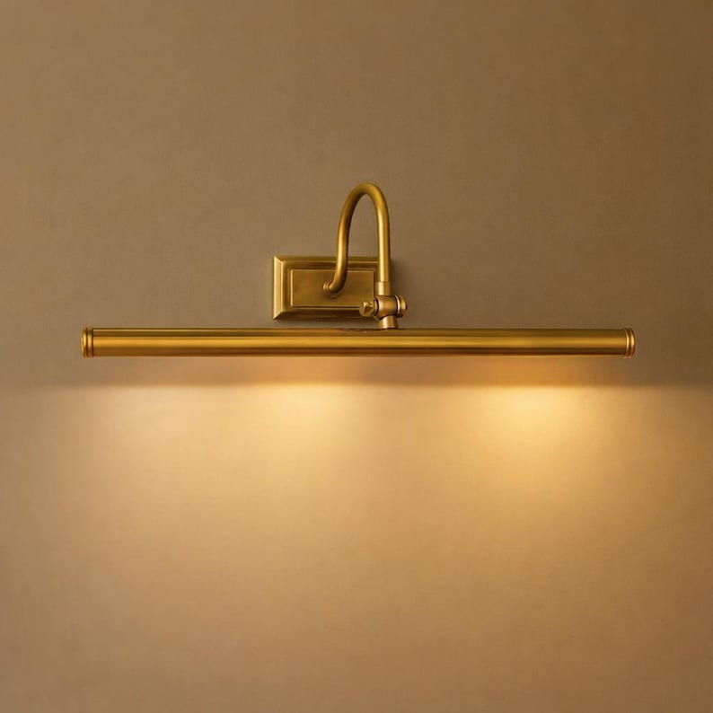 Handcrafted Raw Brass Picture Light, 24-Inch Artwork Wall Lamp, Mid-Century Style Gallery Fixture image 4