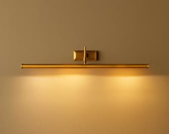 Handcrafted Raw Brass Picture Light, 24-Inch Artwork Wall Lamp, Mid-Century Style Gallery Fixture